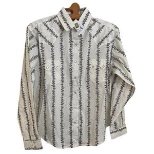 Women's Western Shirt Crazy Horse Men's Pink Roses White Pearl Snap Cowgirl SZ M